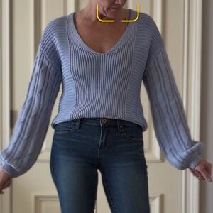 Free People Light Blue V-Neck Sweater